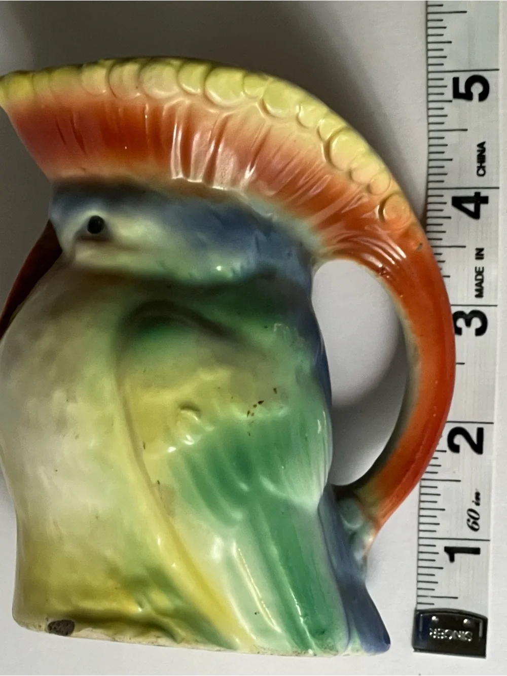 Vintage art, deco, chuckle, Slovakian pottery, parrot bird cream, pitcher